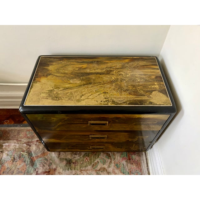Mastercraft Vintage Bernhard Rohne for Mastercraft Etched Brass Chest of Drawers For Sale - Image 4 of 5