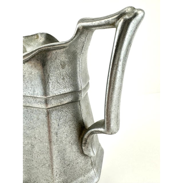 Farmhouse Vintage Geometric Pewter Pitcher in the Style of Arts and Crafts For Sale - Image 3 of 12