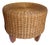 1970s Boho Chic Round Wicker Ottoman Footstool With Wood Legs For Sale