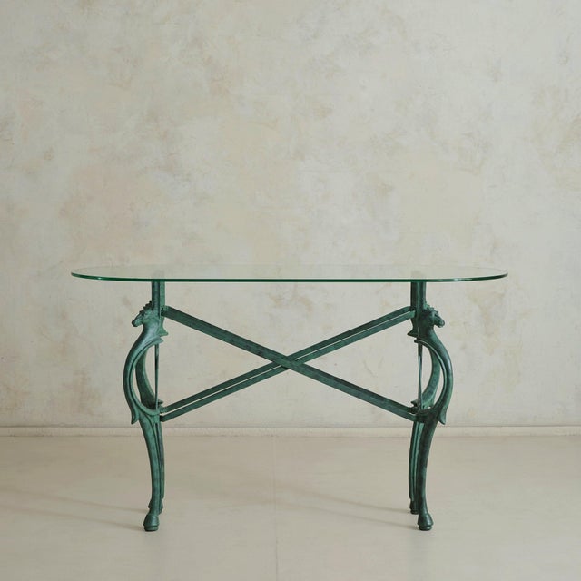 1980s Vintage French Neoclassical Horse Motif Iron Console Table For Sale - Image 5 of 11