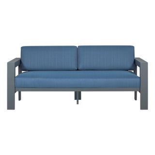 Sardinia Aluminum Frame Outdoor 74" Love Seat / Sofa - Blue Cushions For Sale