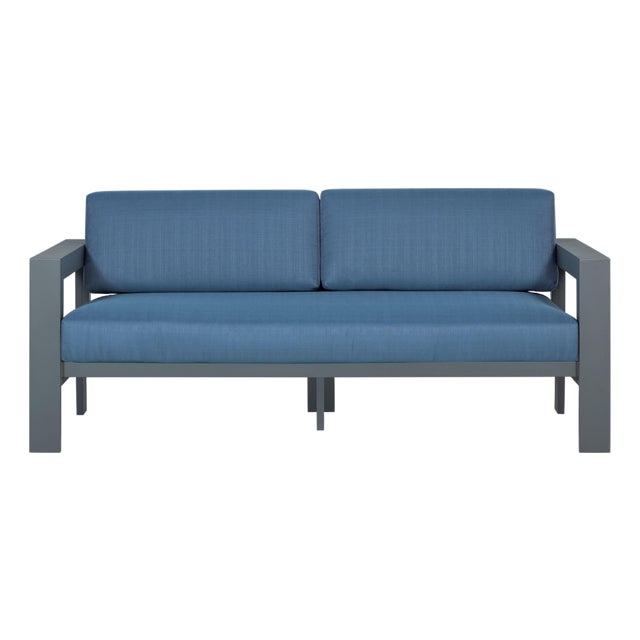 Sardinia Aluminum Frame Outdoor 74" Love Seat / Sofa - Blue Cushions For Sale