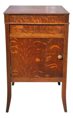 Antique Early 20th Century Tiger Oak Phonograph Music Cabinet by Edison