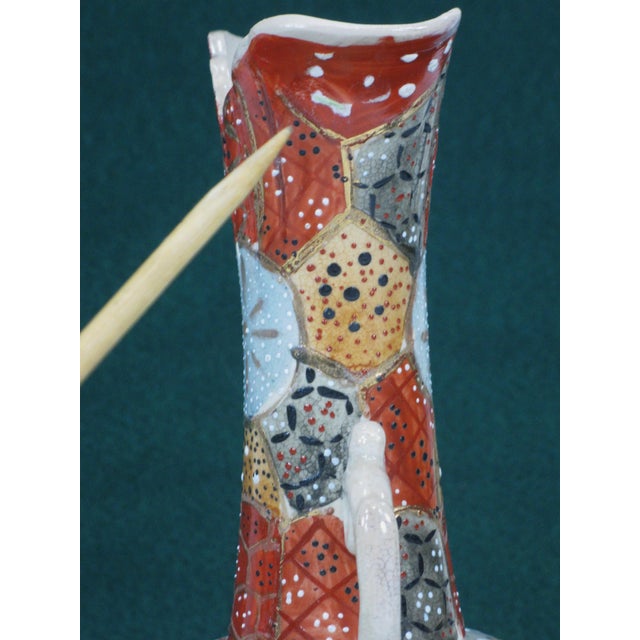 Vase Japanese Satsuma Figurine Handles Antique Oriental Pottery Japan Men Ladies For Sale - Image 11 of 18