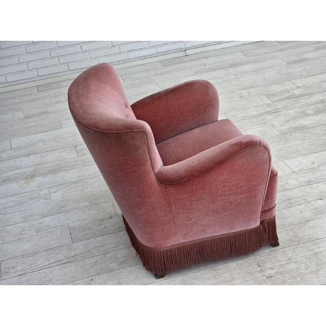 Danish Armchair in Pink Velour and Oak, 1960s For Sale - Image 15 of 18