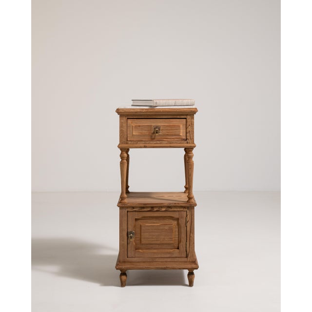 French Country Oak Side Table with Marble Top, Antique, France, Early 20th Century For Sale - Image 3 of 14
