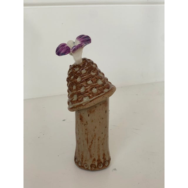 American Pottery Bird Perched on Mushroom Top Figurines - a Pair For Sale - Image 3 of 12