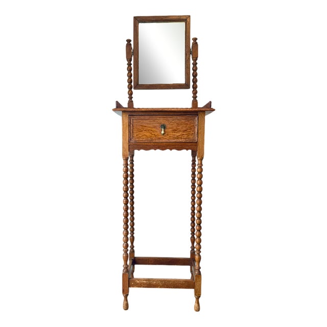 Antique Oak Gentleman's Vanity Shaving Stand Table with Adjustable Mirror from Jas Shoolbred, 1890s For Sale