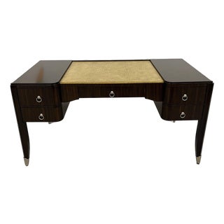 Maitland-Smith Desk in Makassar With Faux Ostrich Leather Top For Sale