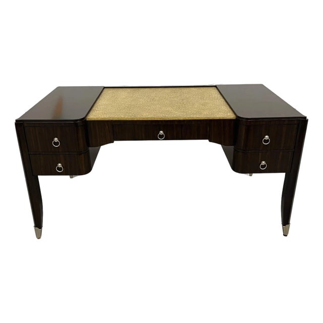 Maitland-Smith Desk in Makassar With Faux Ostrich Leather Top For Sale
