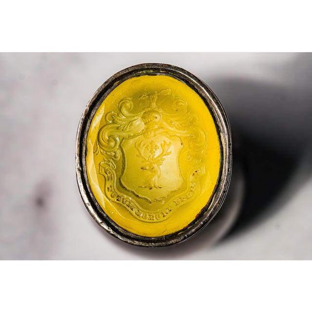 Victorian Wonderful Turned Wood Handle Antique Green Citrine Matrix Armorial Coat of Arms Wax Seal Desk For Sale - Image 3 of 8