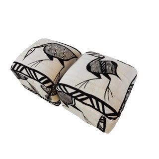 Black & White Mud Cloth Stools- A Pair For Sale
