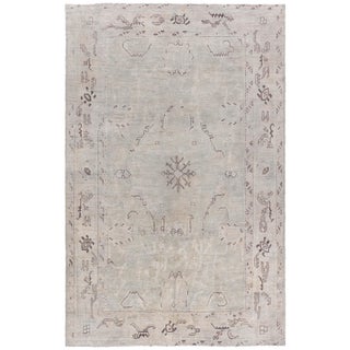 Antique Oushak Turkish Medallion Gray With Beige Carpet - c. 1920 For Sale