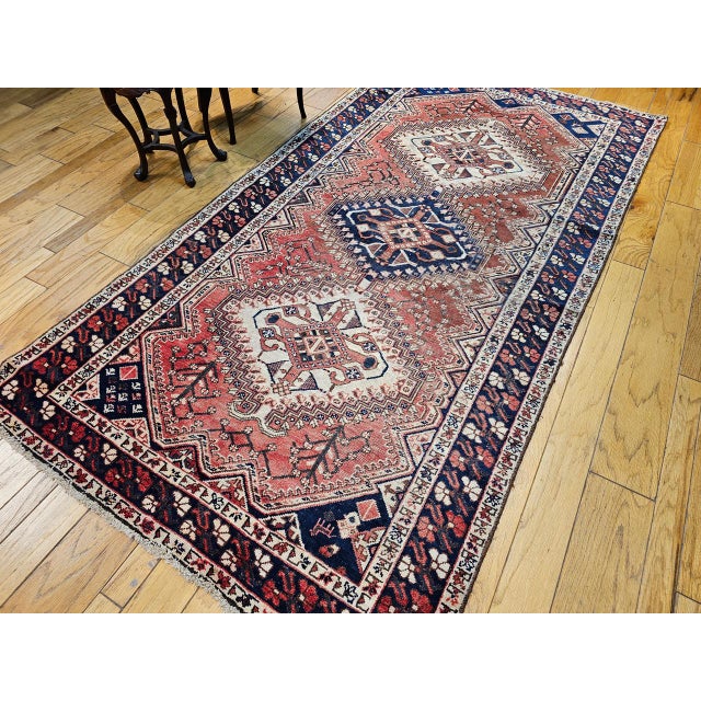 Vintage Persian Shiraz Tribal Area Rug, Hand-Knotted Wool, Geometric Pattern, Rust-Red & Navy, 5x10 For Sale - Image 11 of 11