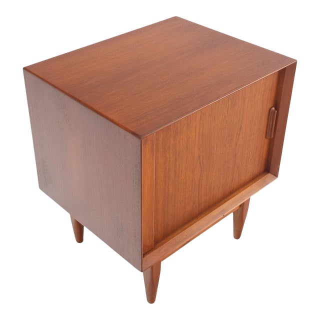 Danish Mid-Century Modern Teak Side End Table Night Stand Tambour Doors Falster For Sale