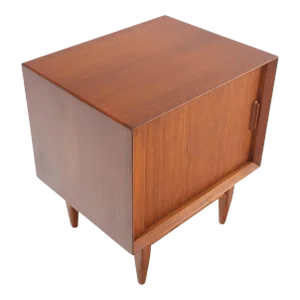 Danish Mid-Century Modern Teak Side End Table Night Stand Tambour Doors Falster