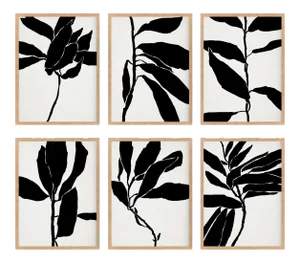 Contemporary Botanical Giclee Prints, Framed - Set of 6
