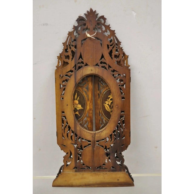 19th C Italian Sorrento Folding Marquetry Inlay Small Picture Frame Wall Mirror For Sale - Image 12 of 12
