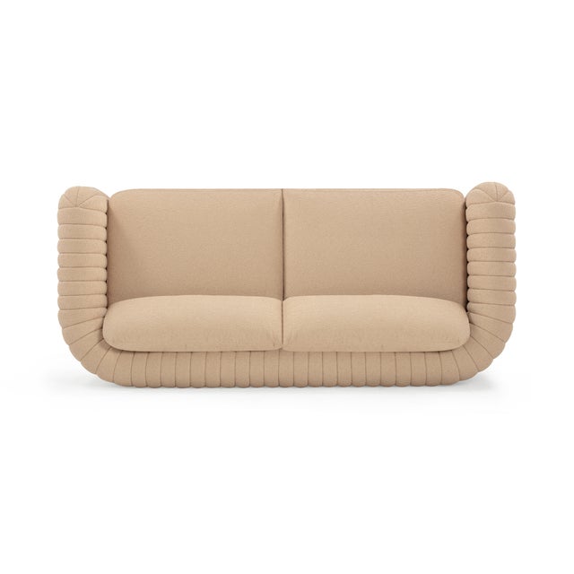 Wood Porto Honey Boucle Sofa For Sale - Image 7 of 9