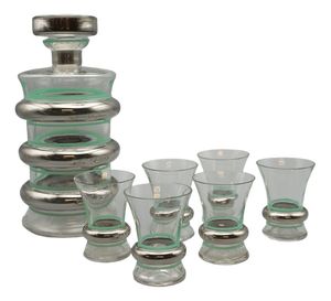 Art Deco Silver-Plated and Glass Decanter Set, 1930s, Set of 7