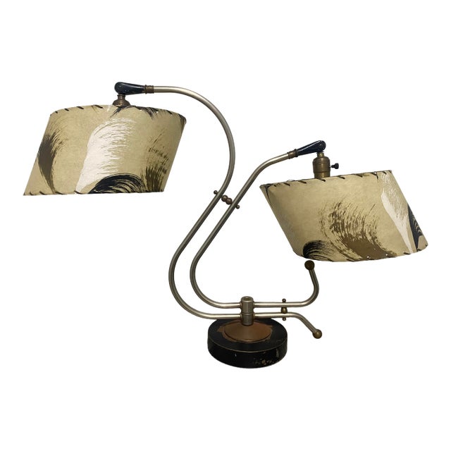 1950s Atomic Dual-Arm Table Lamp With Fiberglass Shades, Attributed to Majestic For Sale