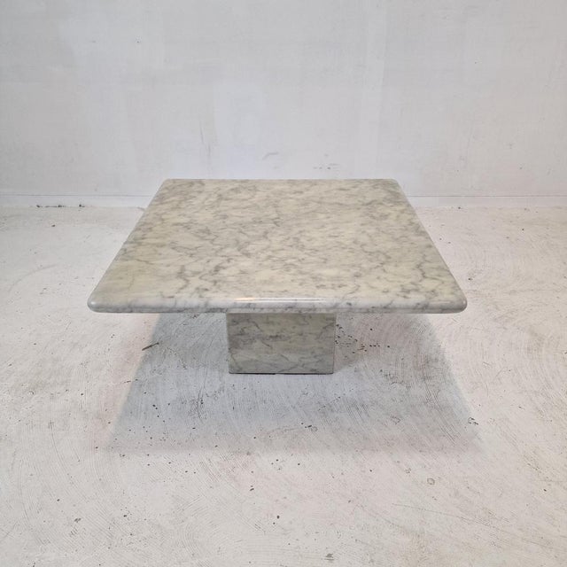 White Italian Carrara Marble Coffee Table, 1980s For Sale - Image 8 of 17
