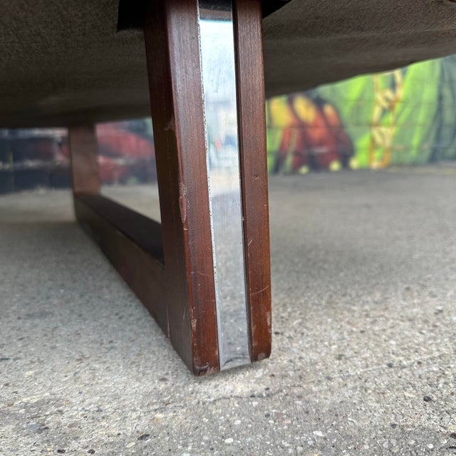 Midcentury Modern Matallic Brown Tufted Vinyl Sofa Wood and Chrome Legs For Sale - Image 11 of 12