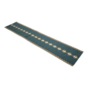 Handmade New Zealand Wool Dhurrie Runner, Turquoise Blue, Cream and Beige Diamond Runner Rug - 3'x8'