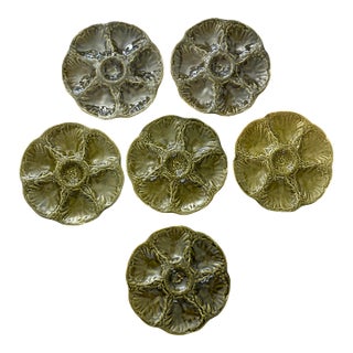 Vintage French Oyster Plates by Gien - Set of 6 For Sale