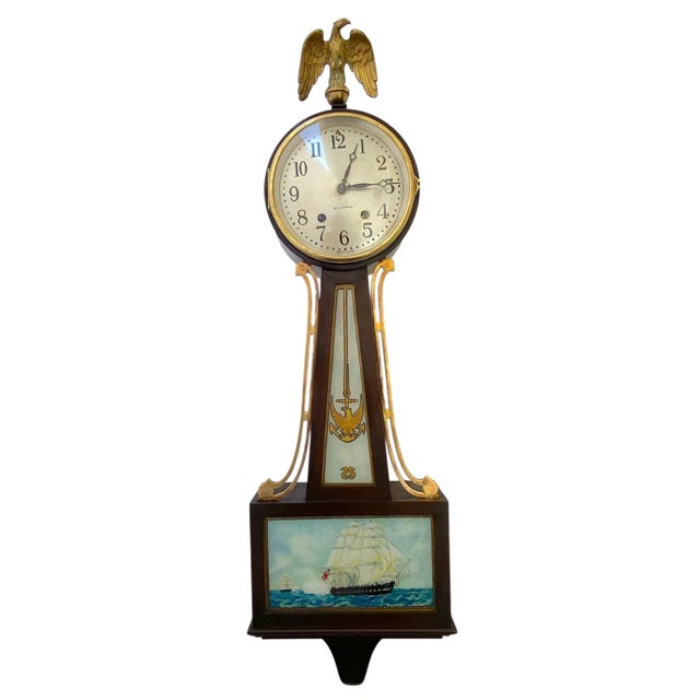 Seth Thomas Clock Company Vintage Nautical Theme, Seth Thomas Uss Constitution Banjo Clock For Sale - Image 4 of 4