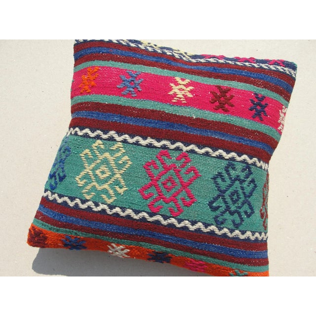 Kilim Rug Pillow Made from old turkish kilims Back side cotton and has closed with a solid hidden zipper size:16" x 16" It...