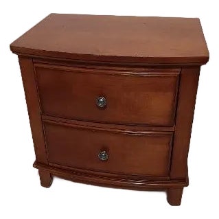 Vintage Contemporary Wood Nightstand 2 Drawer Medium Tone For Sale