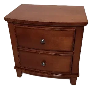 Vintage Contemporary Wood Nightstand 2 Drawer Medium Tone