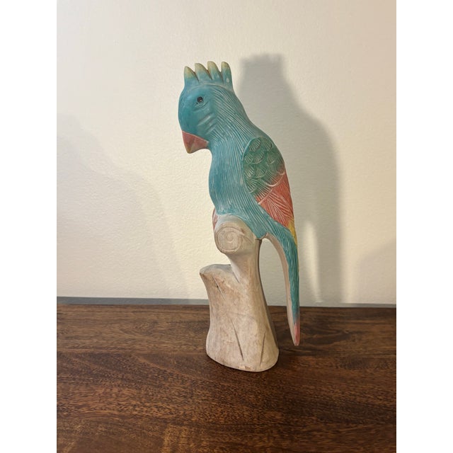 1990s Vintage Colorful Hand Carved and Hand Painted Wooden Parrot For Sale - Image 5 of 5