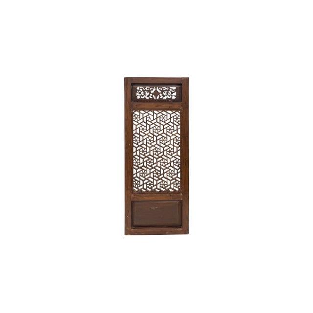 Traditional Vintage Dark Brown Geometric Lattice Rectangular Wood Panel For Sale - Image 3 of 9