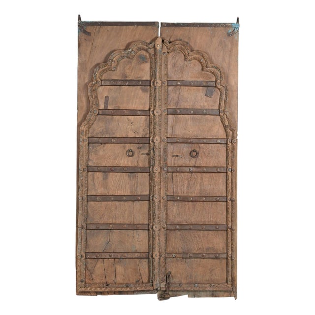 Antique Indian Carved Teakwood and Iron Door For Sale