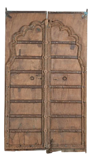 Antique Indian Carved Teakwood and Iron Door