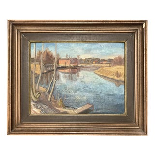 Karl Schlageter, River Landscape Water Expressionism, 1944, Oil on Canvas, Framed For Sale