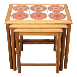 Mid-Century Danish Oak Nesting Tables with Tile Tops, 1960s, Set of 3 For Sale