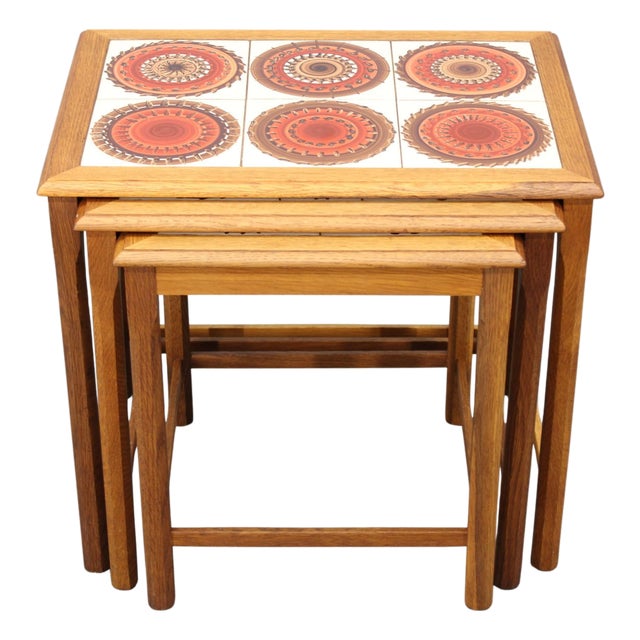 Mid-Century Danish Oak Nesting Tables with Tile Tops, 1960s, Set of 3 For Sale