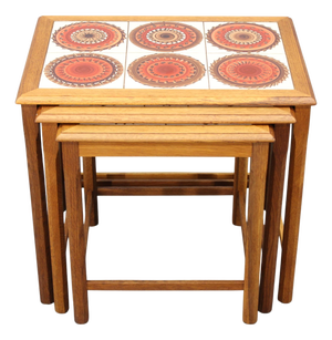 Mid-Century Danish Oak Nesting Tables with Tile Tops, 1960s, Set of 3