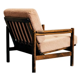 Vintage Scandinavian Dark Oak Armchair with Powder Pink Cushions, 1970s For Sale