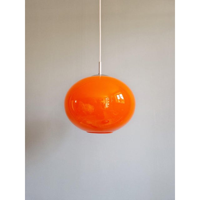Metal Large Space Age Pendant Light in Orange Opaline, 1970s For Sale - Image 7 of 12