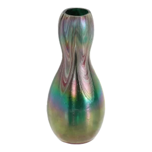 Modernist Hourglass Form Swirled Favrile Art Glass Vase