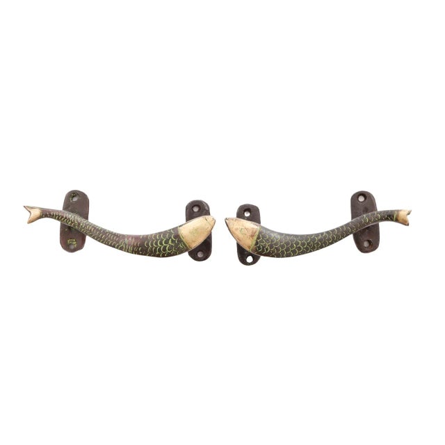 2020s Green Brass Fish Handles - a Pair For Sale - Image 5 of 8