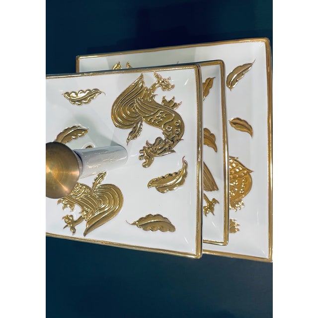 White Porcelain Gold Rooster Tri Level Serving Tray Exclusive of Italy Saks Fifth Avenue For Sale - Image 9 of 9