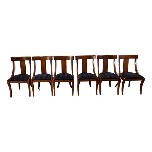 1970s Italian Klismos Dark Wood Dining Side Chairs-Set 6 For Sale