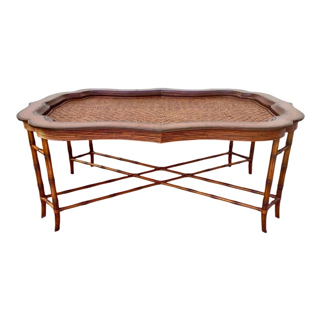 MaitlandSmith Removable Ratan Tray & Faux Bamboo Coffee Table Chairish