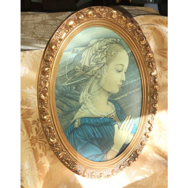 1970s Vintage Italian Renaissance Madonna Art Print in Ornate 13" X 20" Oval Gilt Baroque Frame - Fra Filippo Lippi "Lippina" Virgin Mary Wall Decor For Sale - Image 5 of 7