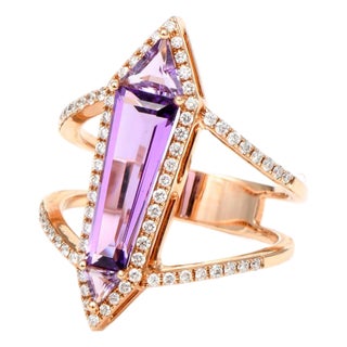 14KR Synthetic Amethyst & Diamond "Hydro" Ring, size 6.5 For Sale